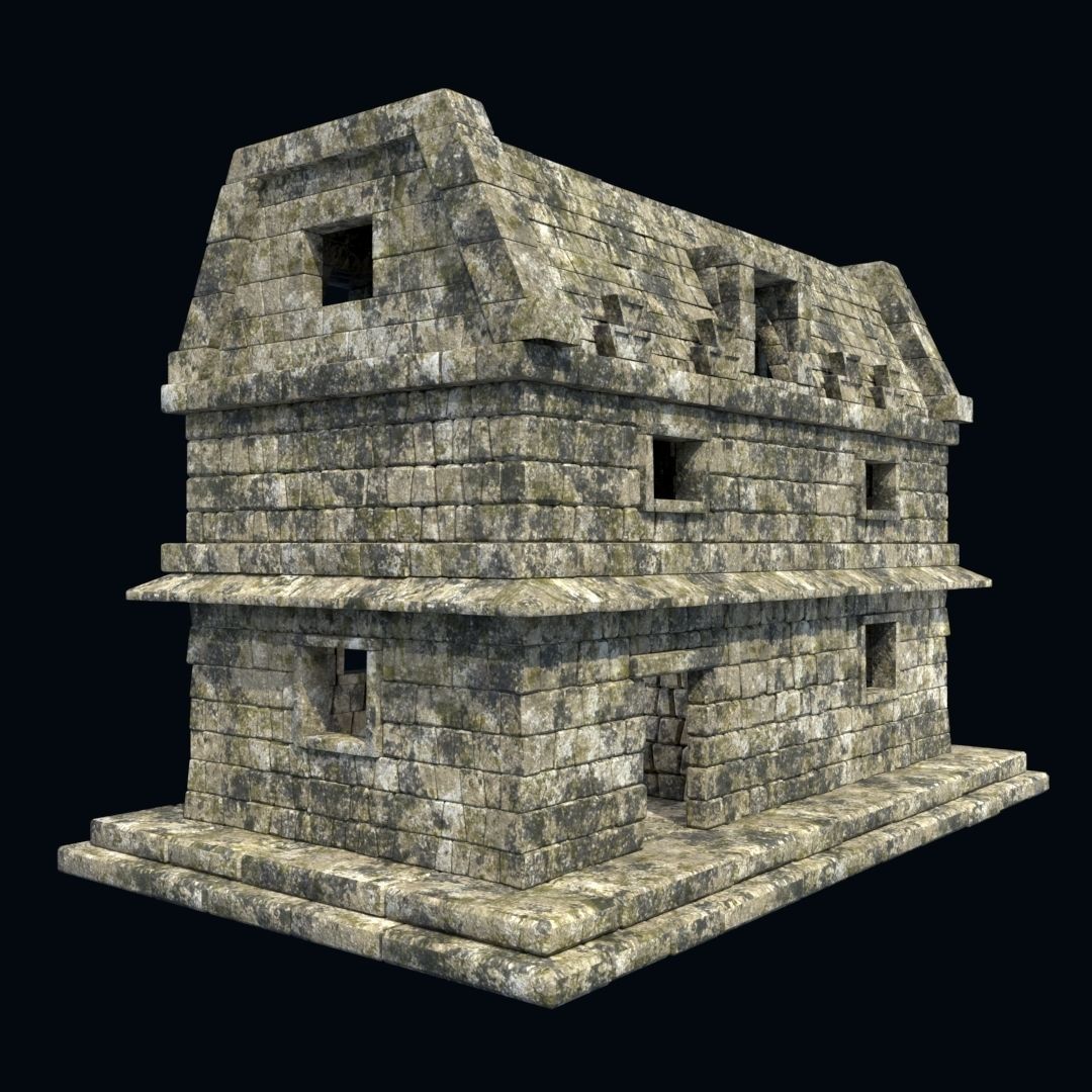 OLD ANCIENT HOUSE AZTEC MAYAN INCA STONE TEMPLE COLLECTION Low-poly 3D model_20