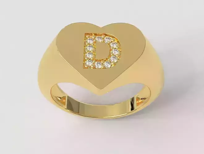 Heart Ring - Diamond Letter D