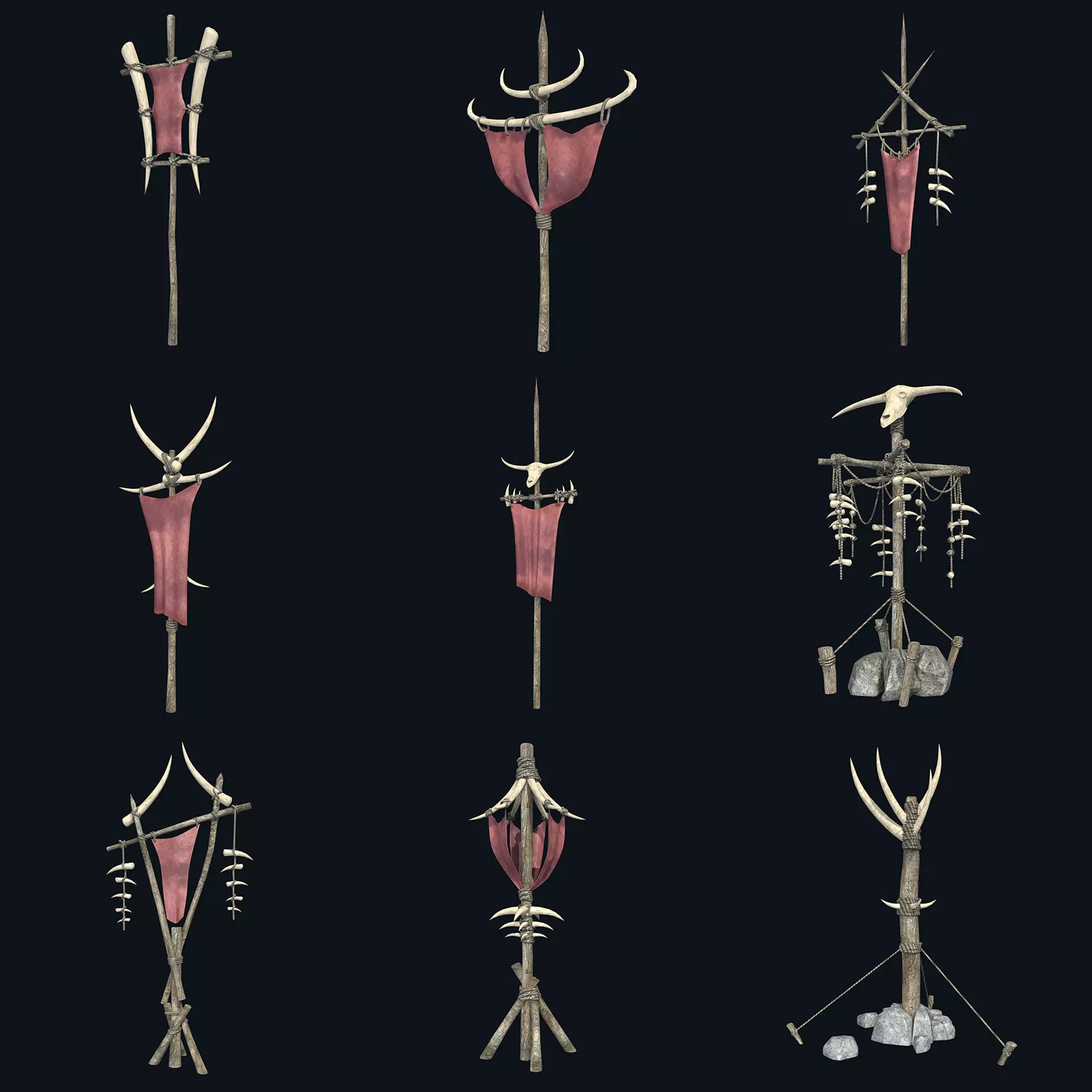 ORC TOTEM BANNER SIGN FORT CAMP ORCISH BARRICADE COLLECTION Low-poly 3D model