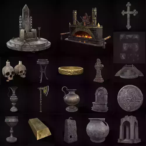 Gothic Dungeon Props Mix Two  3D Model Collection