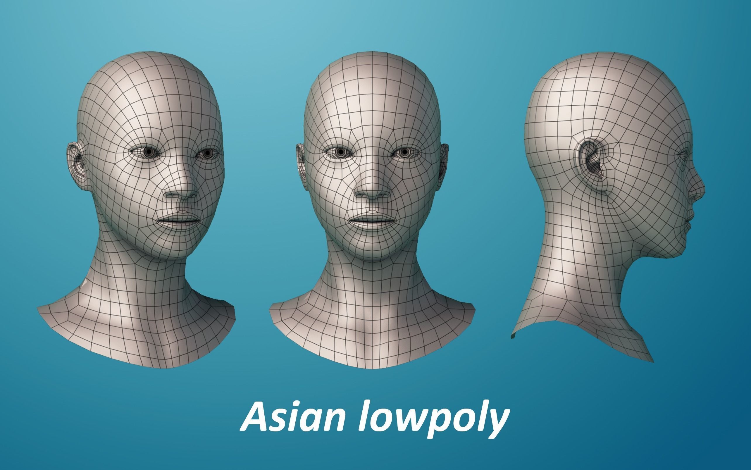 3 Female base heads Low-poly 3D model_6