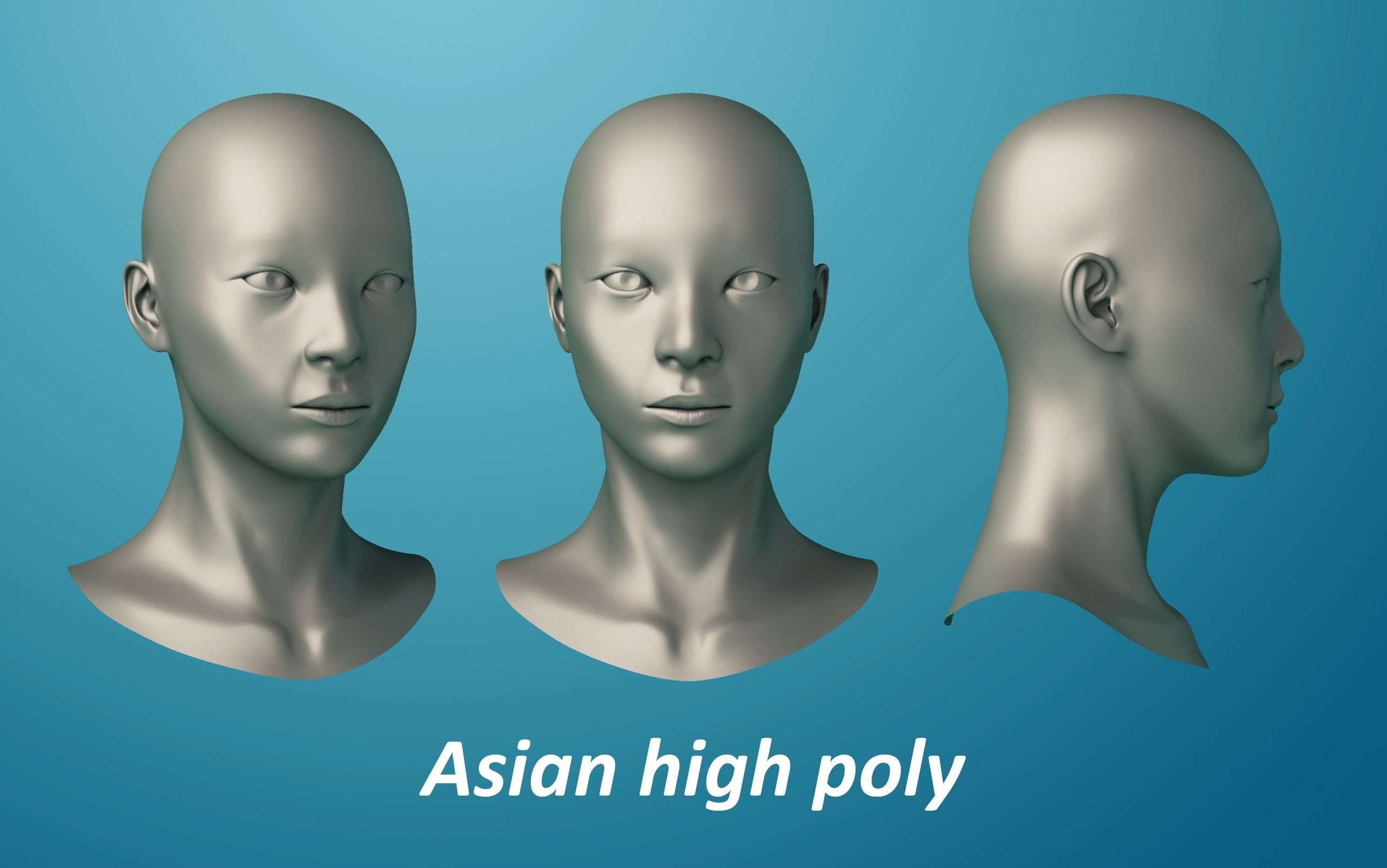 3 Female base heads Low-poly 3D model_5