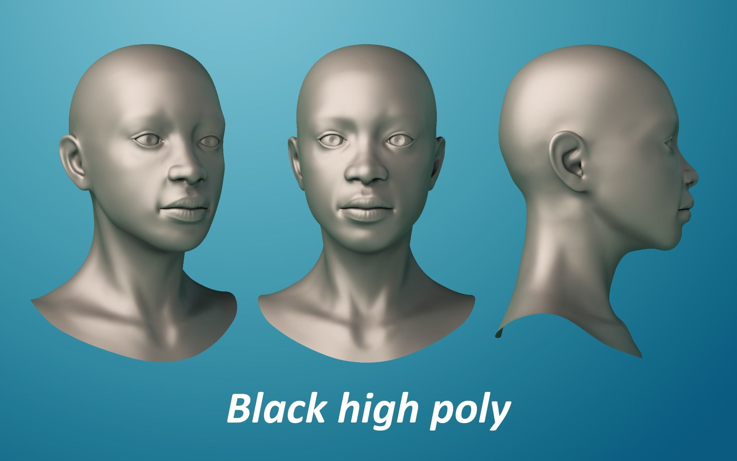 3 Female base heads Low-poly 3D model_3