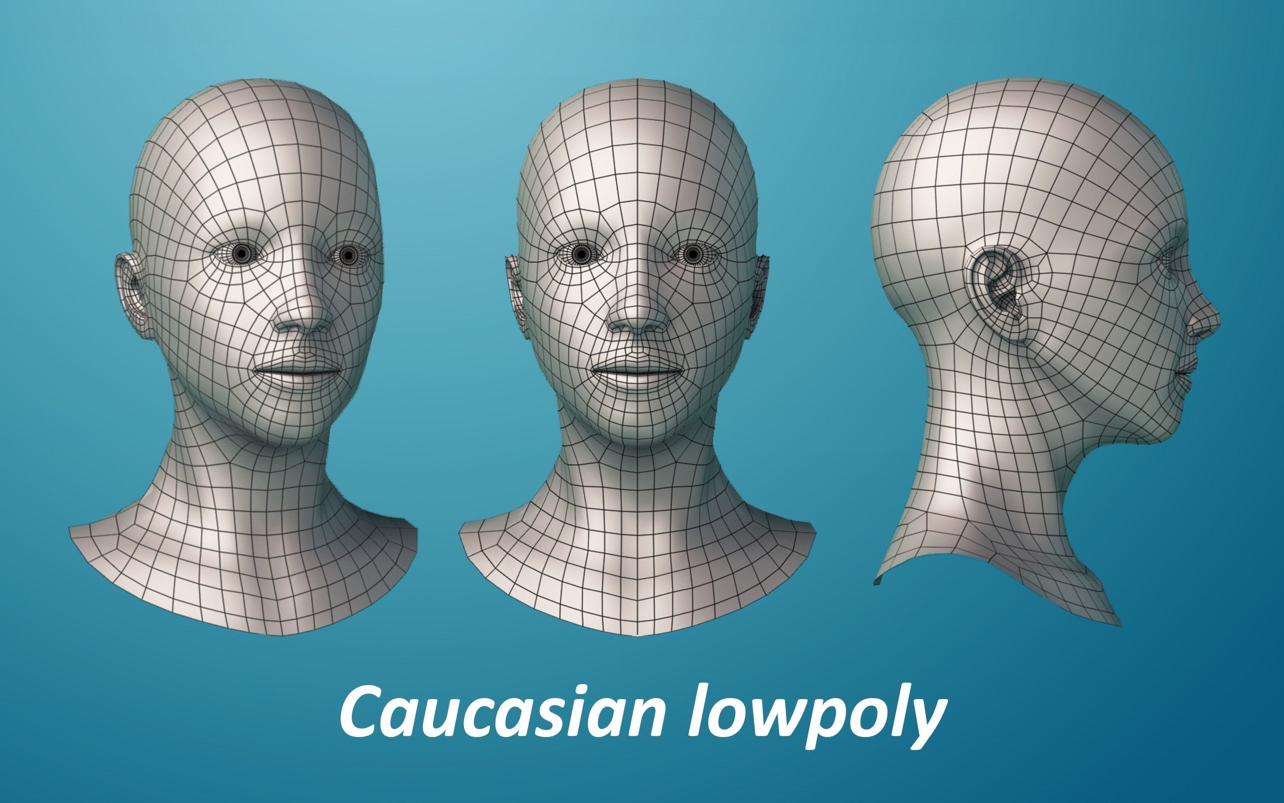 3 Female base heads Low-poly 3D model_2