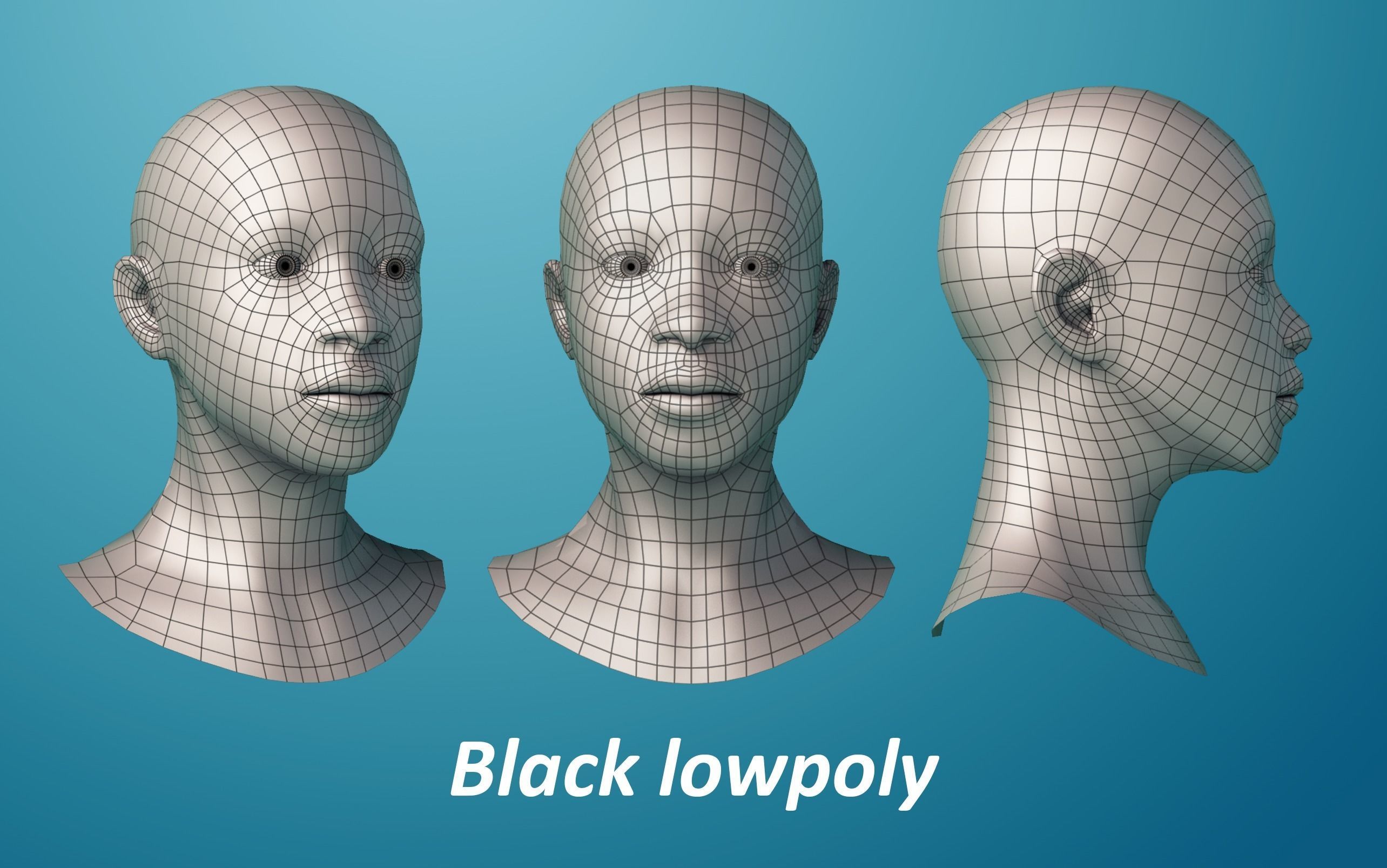 3 Female base heads Low-poly 3D model_4