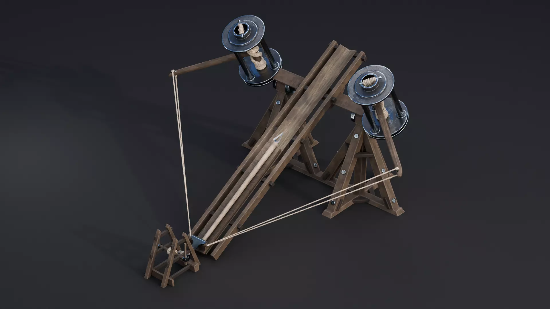 Medieval Siege Weapon - Big Ballista Low-poly 3D model_0