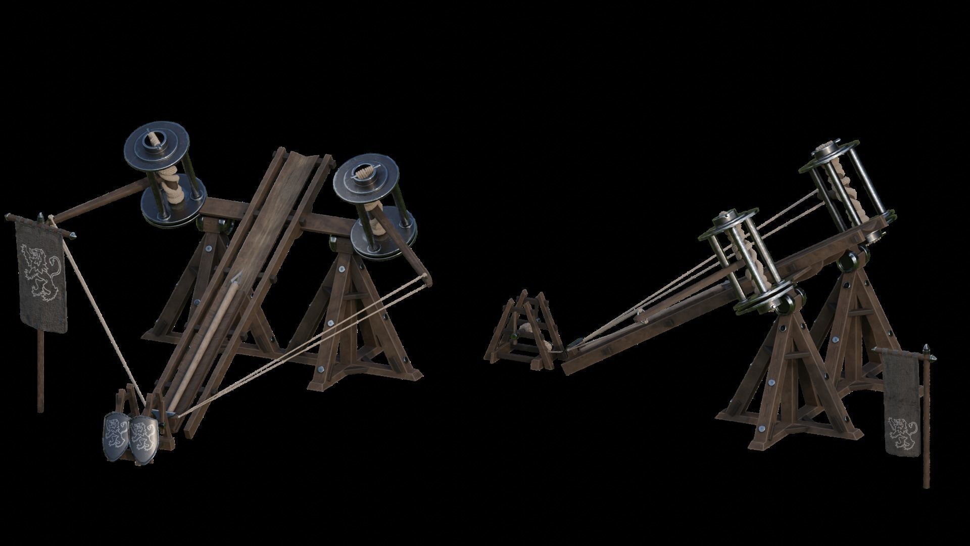 Medieval Siege Weapon - Big Ballista Low-poly 3D model_6