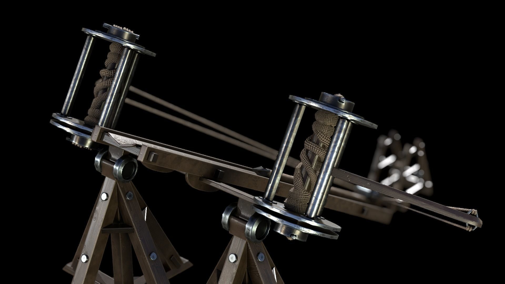 Medieval Siege Weapon - Big Ballista Low-poly 3D model_5