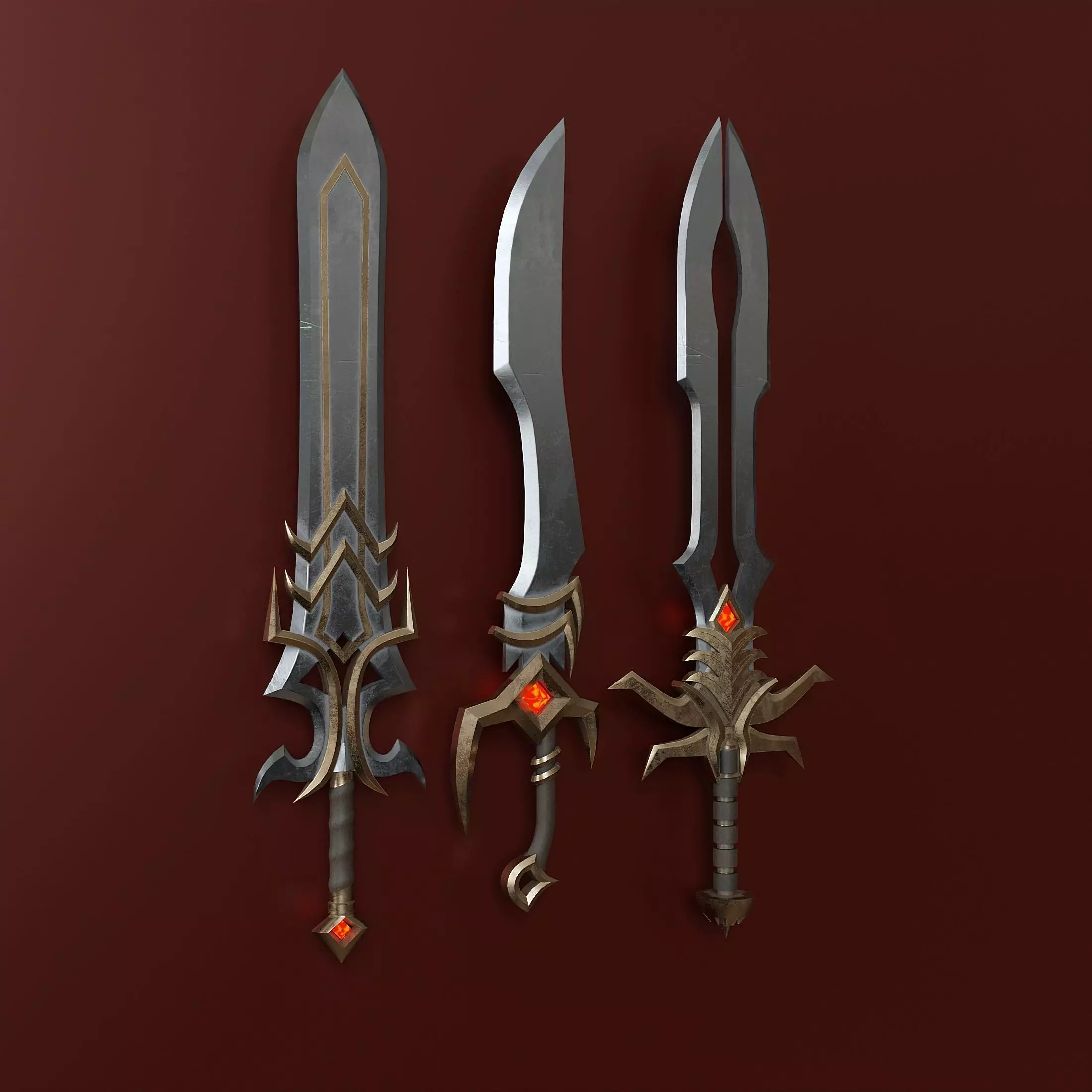 Small set of fantasy weapons Low-poly 3D model_0