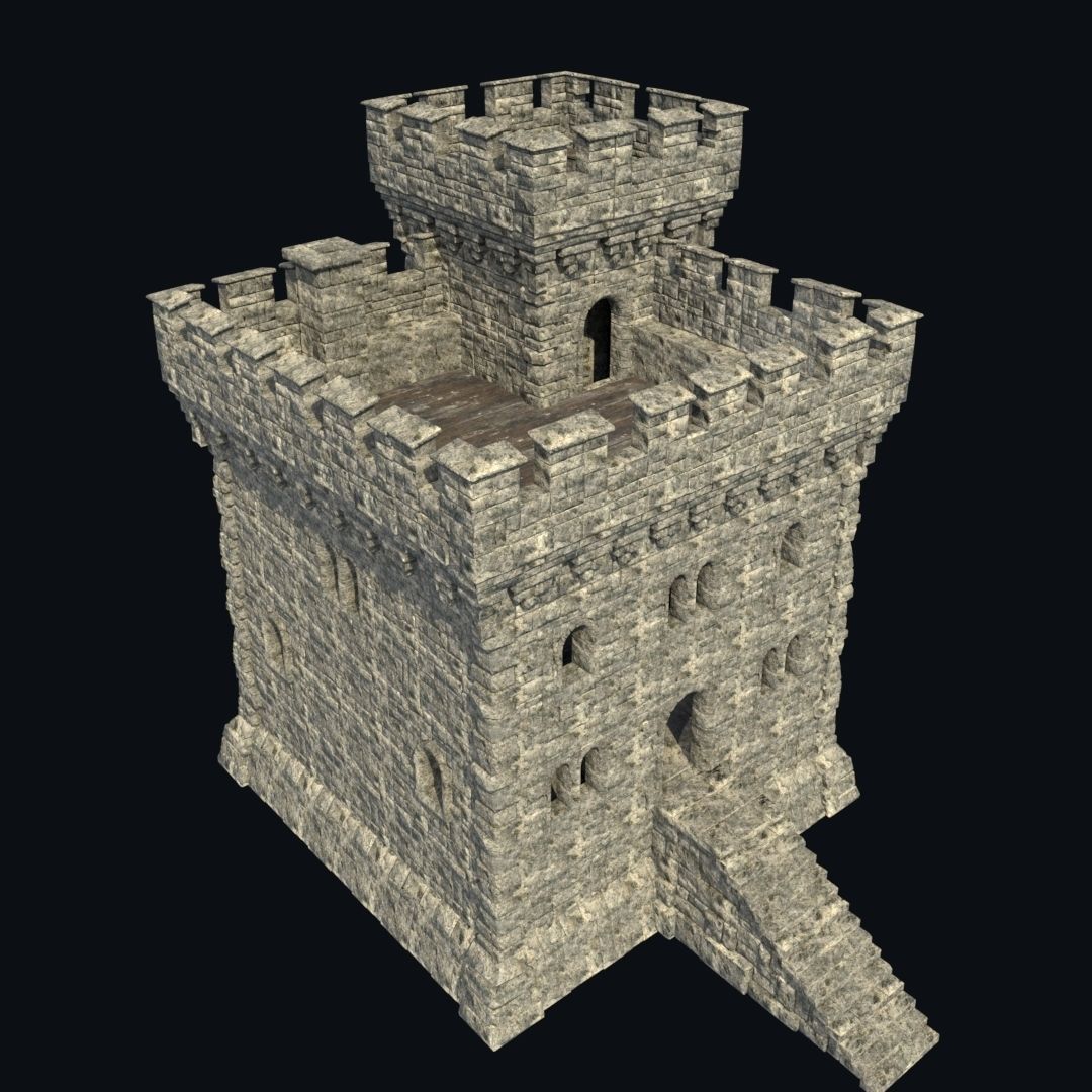 FORT MEDIEVAL CASTLE FORTRESS BAST RUIN TOWER COLLECTION BUILDER Low-poly 3D model_23