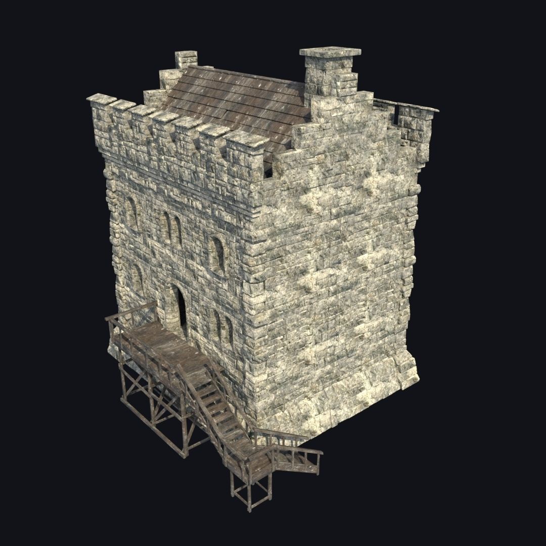 FORT MEDIEVAL CASTLE FORTRESS BAST RUIN TOWER COLLECTION BUILDER Low-poly 3D model_18