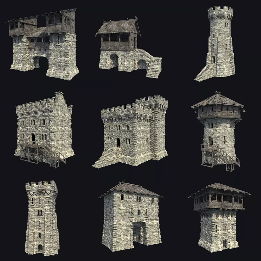 FORT MEDIEVAL CASTLE FORTRESS BAST RUIN TOWER COLLECTION BUILDER Low-poly 3D model_0