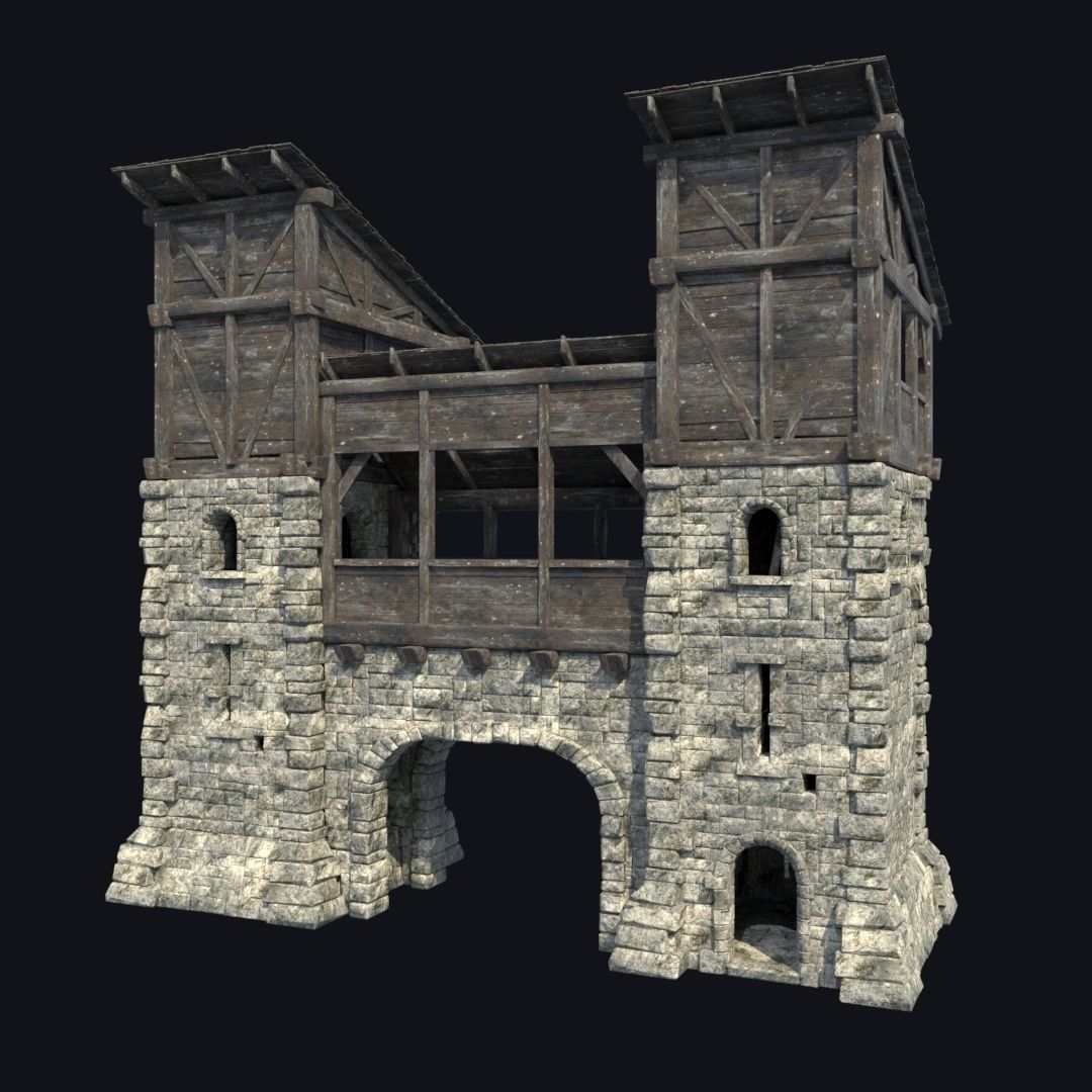 FORT MEDIEVAL CASTLE FORTRESS BAST RUIN TOWER COLLECTION BUILDER Low-poly 3D model_2
