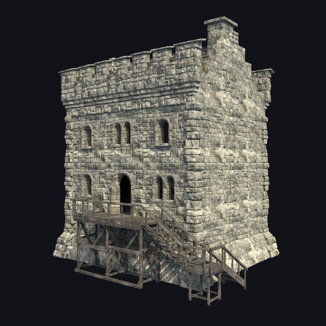 FORT MEDIEVAL CASTLE FORTRESS BAST RUIN TOWER COLLECTION BUILDER Low-poly 3D model_16