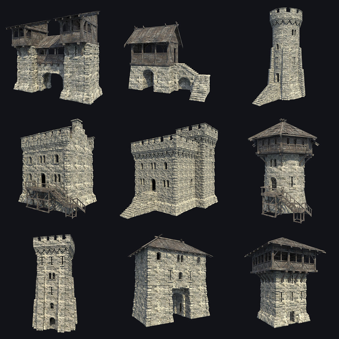 FORT MEDIEVAL CASTLE FORTRESS BAST RUIN TOWER COLLECTION BUILDER Low-poly 3D model_46