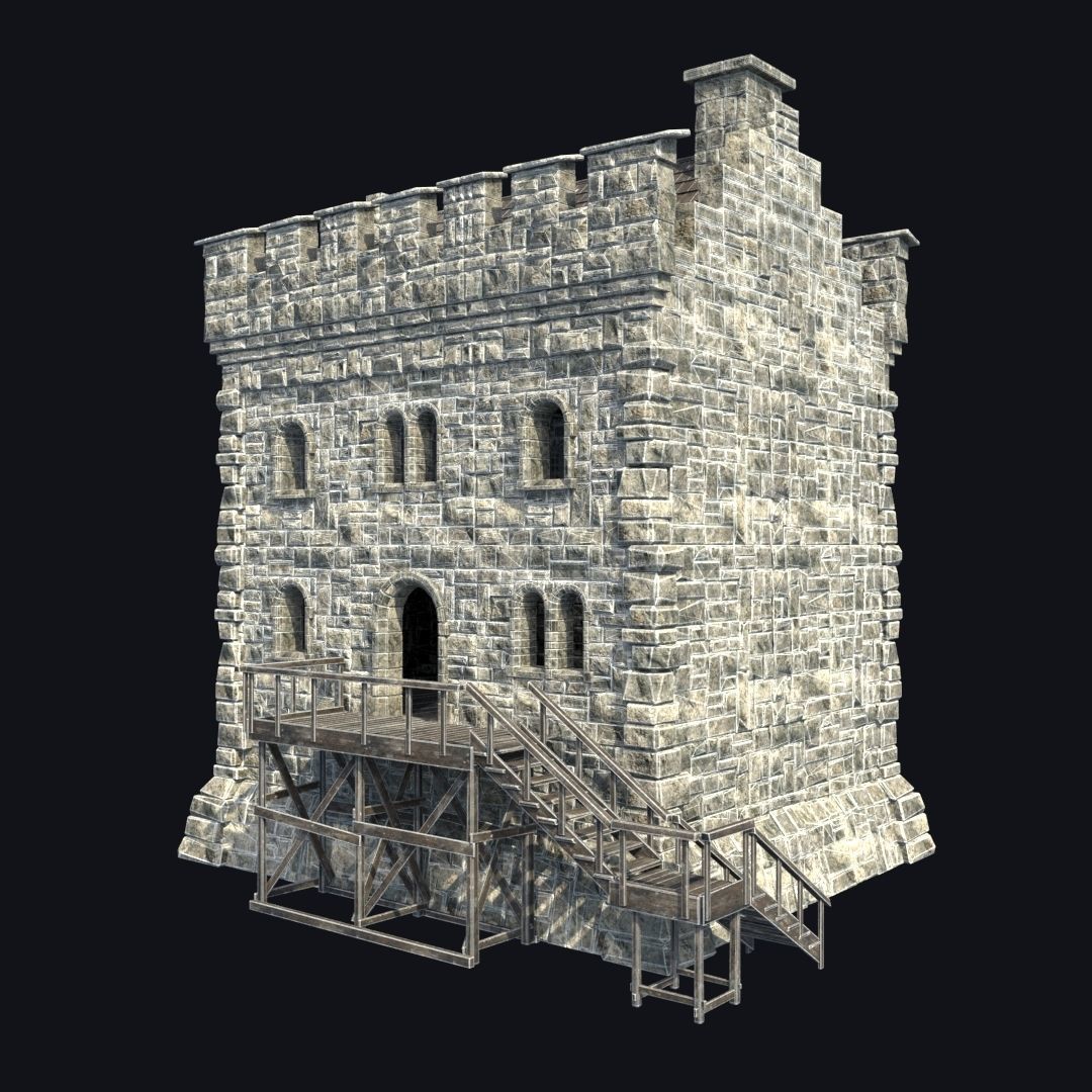 FORT MEDIEVAL CASTLE FORTRESS BAST RUIN TOWER COLLECTION BUILDER Low-poly 3D model_19
