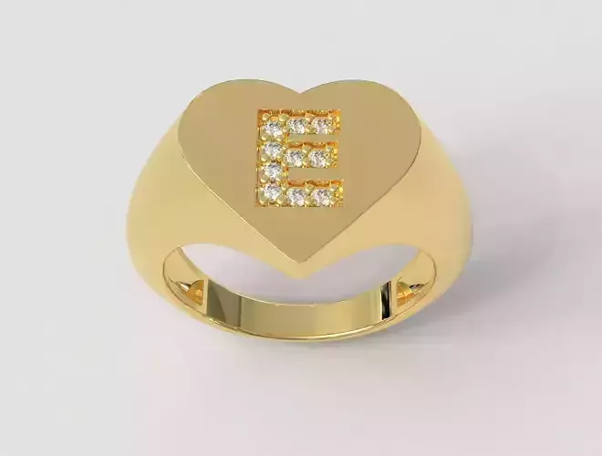 Heart Ring - Diamond Letter E