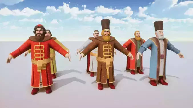 Stylized Medieval Rich People Kit Rigged With Shape Keys Low-poly 3D model