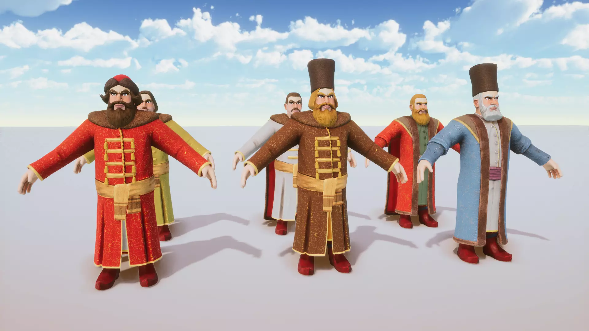 Stylized Medieval Rich People Kit Rigged With Shape Keys Low-poly 3D model_0