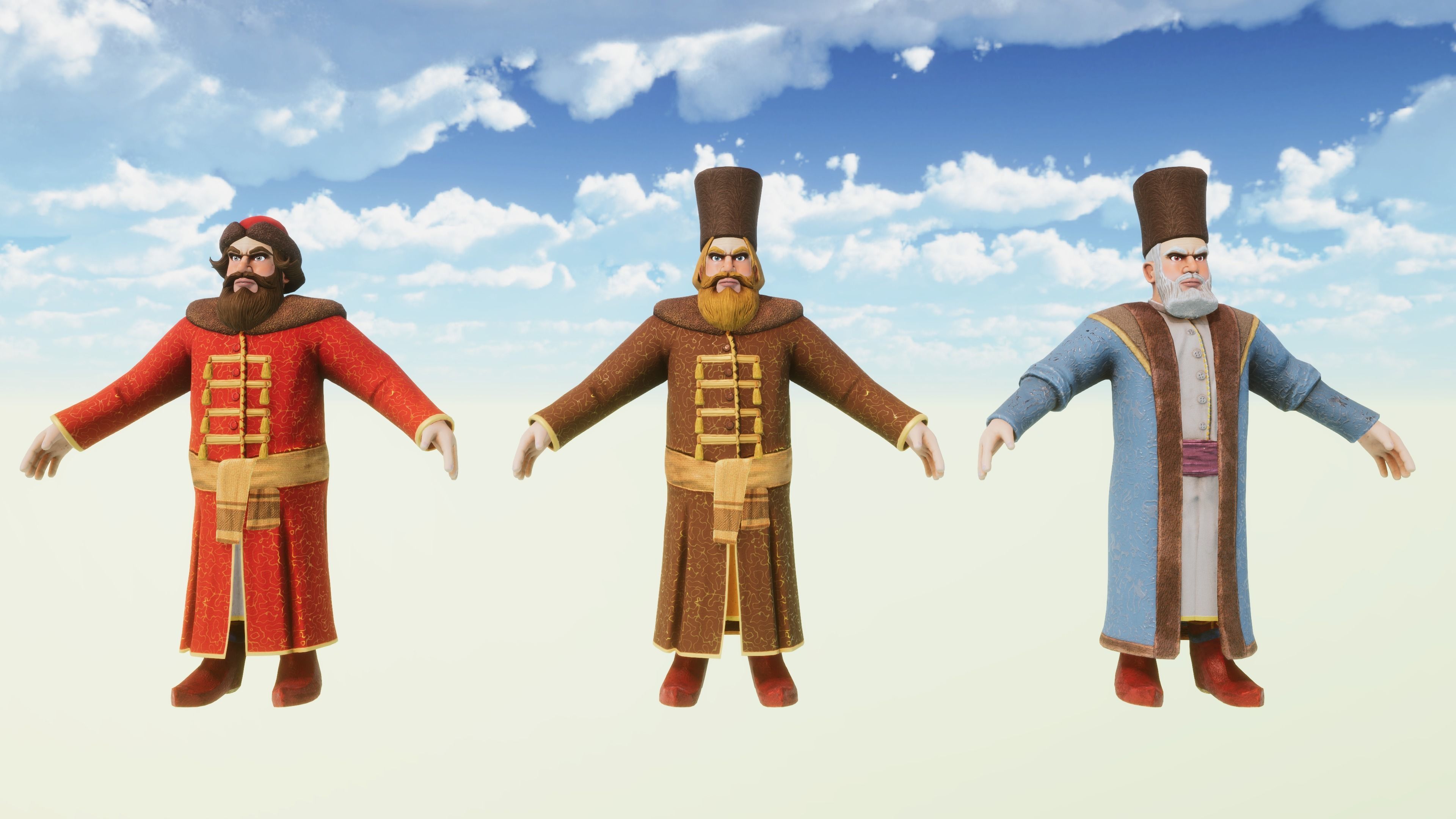 Stylized Medieval Rich People Kit Rigged With Shape Keys Low-poly 3D model_2
