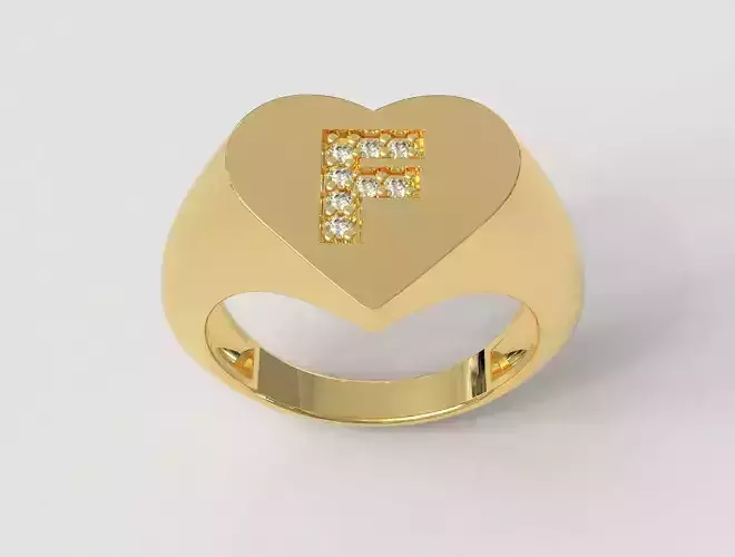 Heart Ring - Diamond Letter F