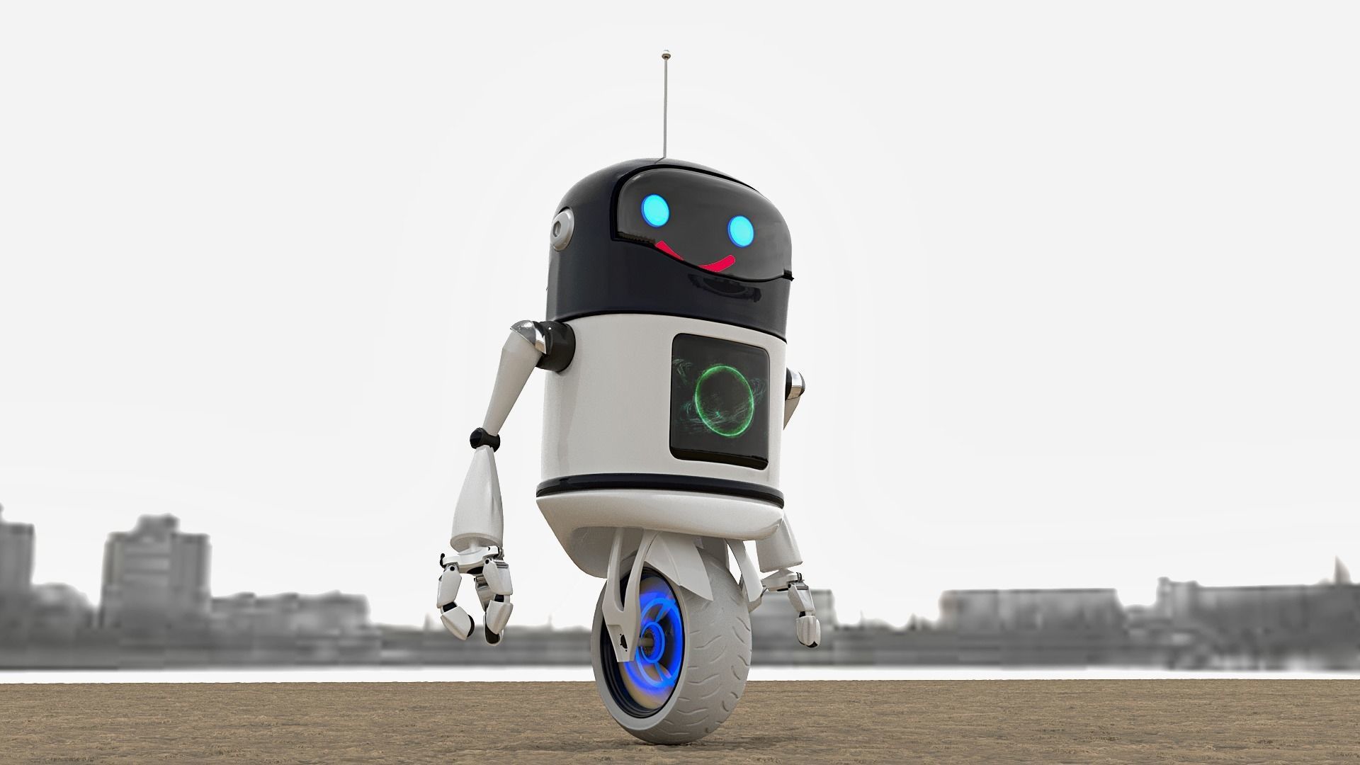 One wheel Robot Rigged  3D model_2