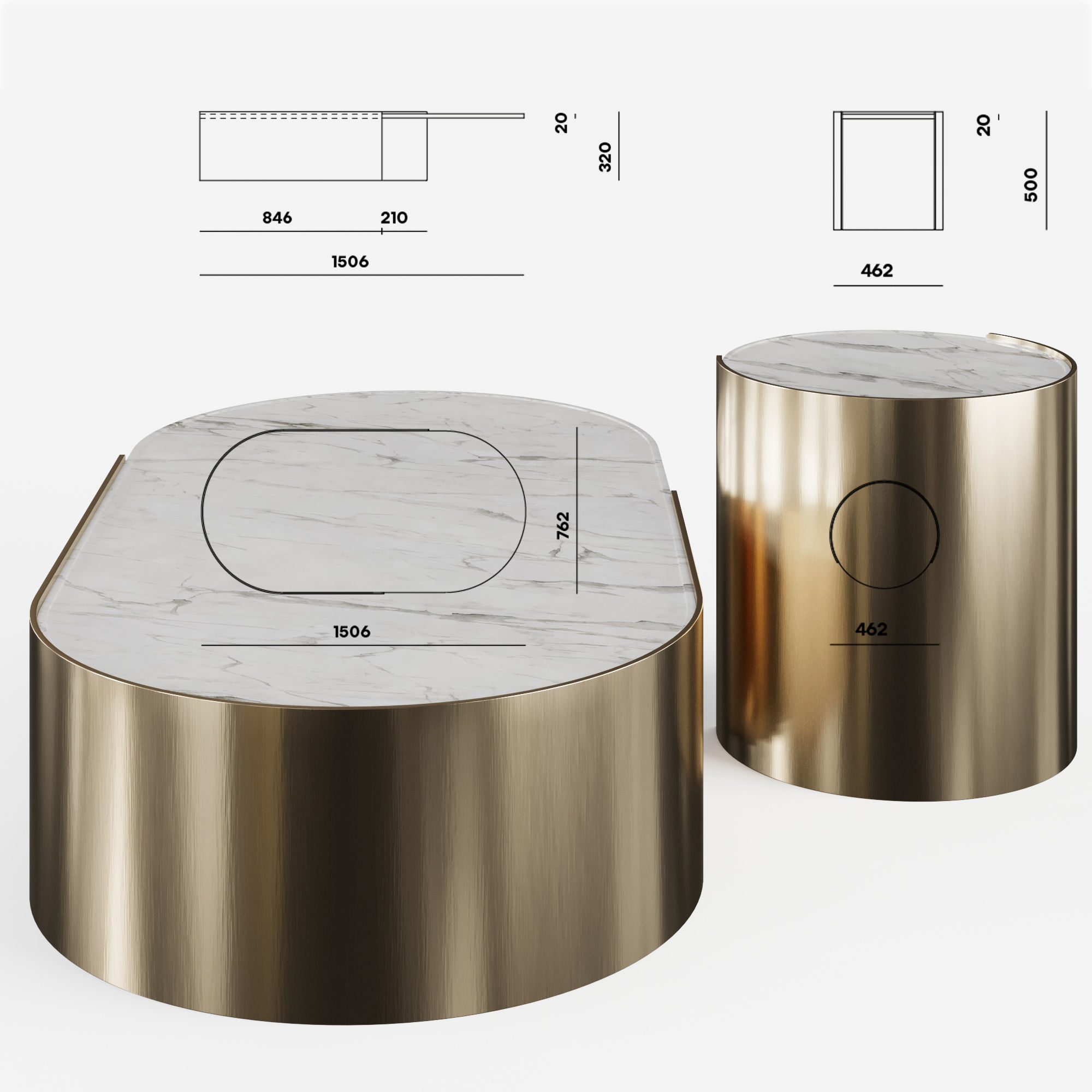 Guastalla Oval marble coffe table by IOC 3D model_2