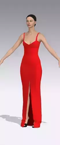 Red dress v neckine slit skirt dress