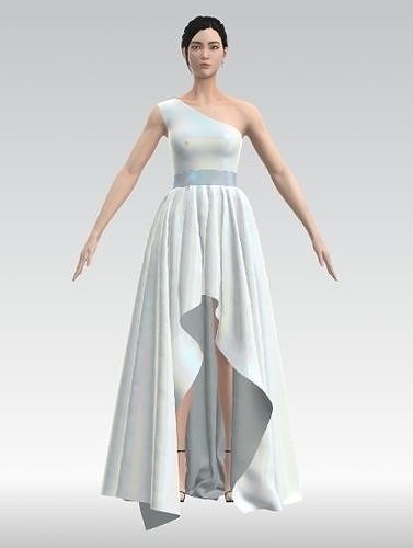 One shoulder dress belt asymetric detail skirt lazer fabric Low-poly 3D model