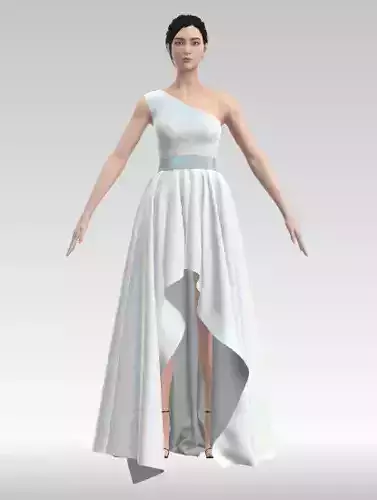 One shoulder dress belt asymetric detail skirt lazer fabric