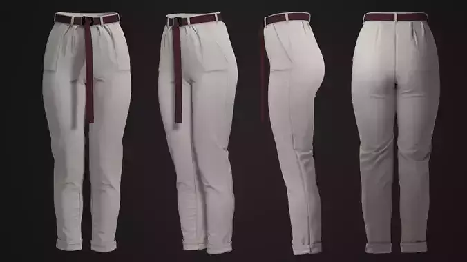 Canvas Pants with Belt Fitted to Gen8 Body Mesh 3D model