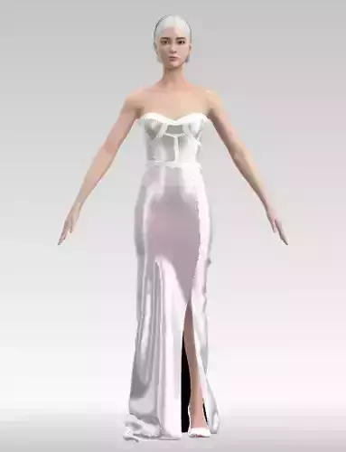 Pink white pearl dress lazer fabric corset  Low-poly 3D model