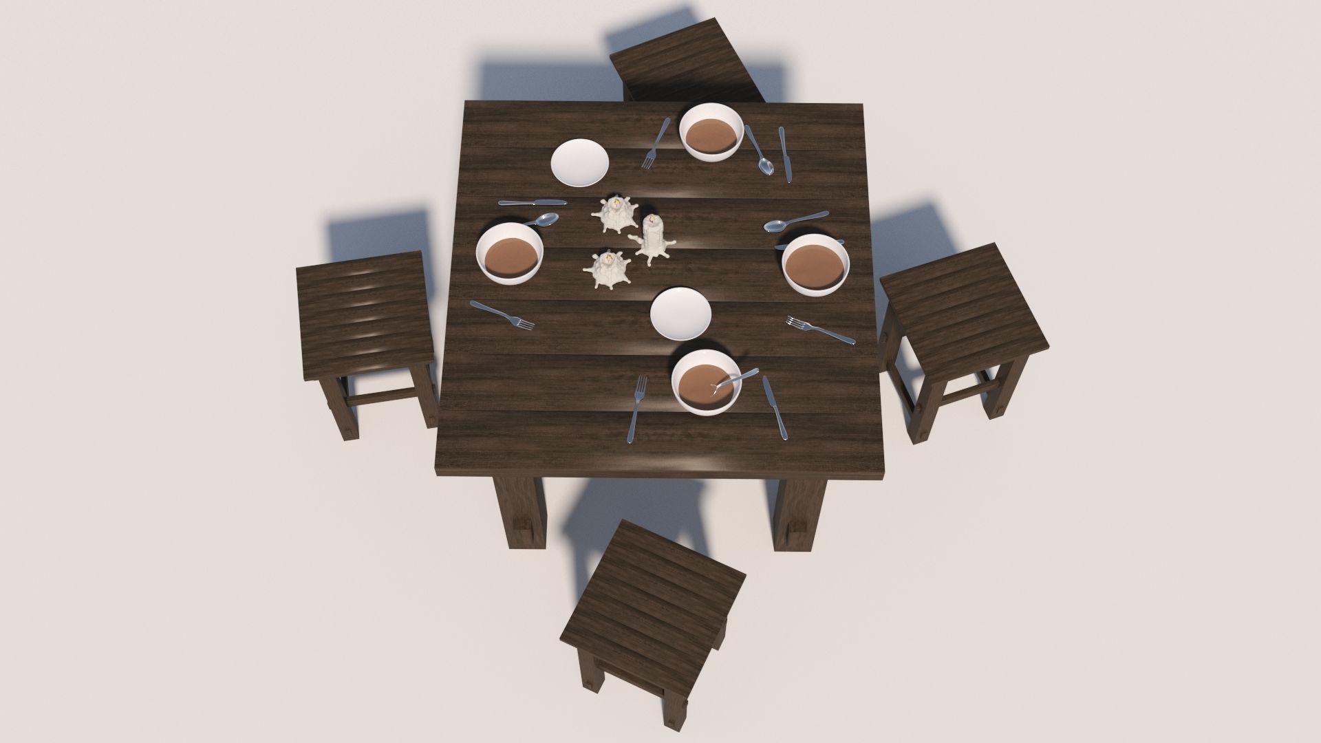 Old Table flatware With Fork Knife Spoon Bowl Plate and Candles 3D model_1