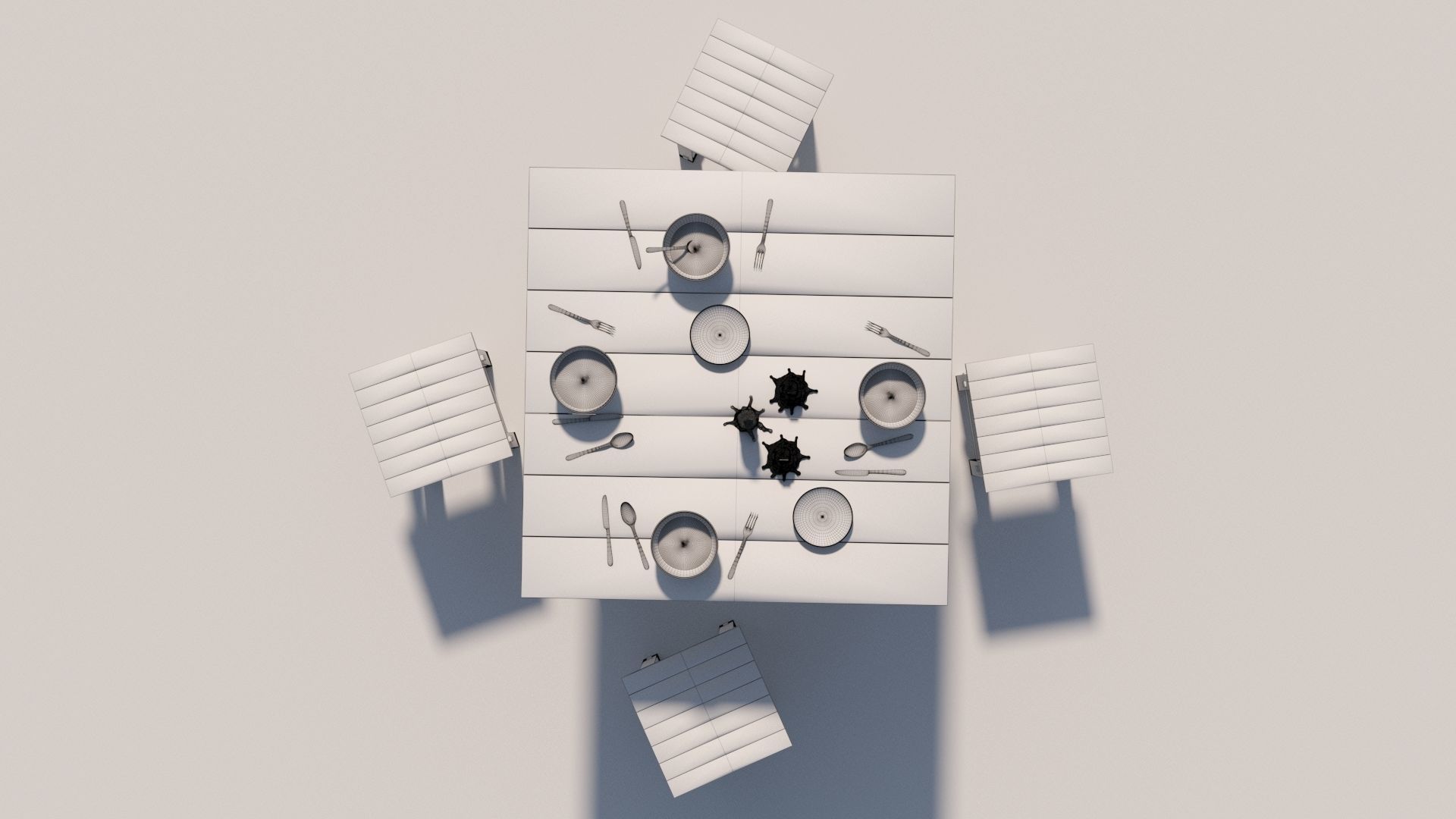 Old Table flatware With Fork Knife Spoon Bowl Plate and Candles 3D model_15