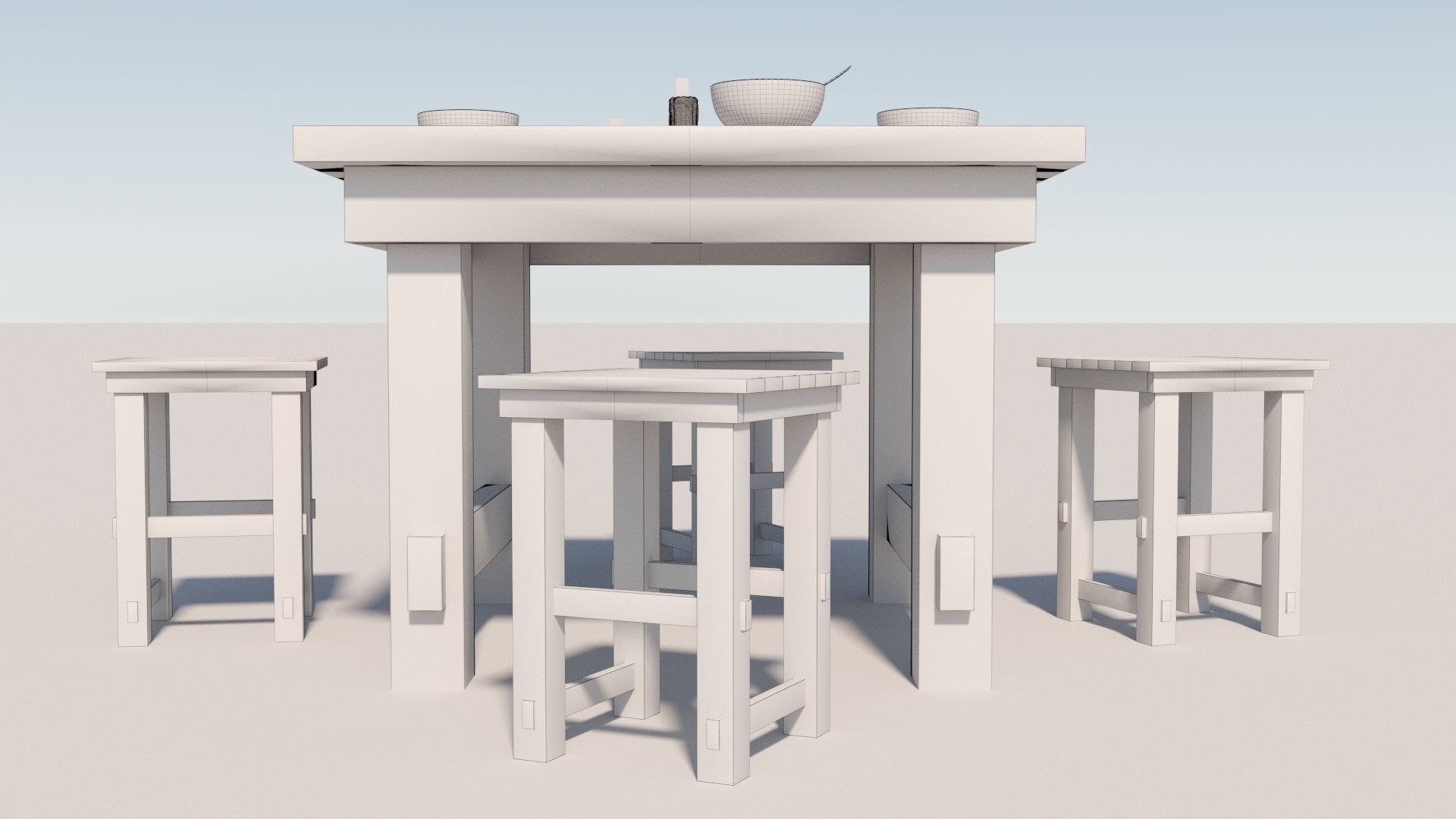 Old Table flatware With Fork Knife Spoon Bowl Plate and Candles 3D model_13