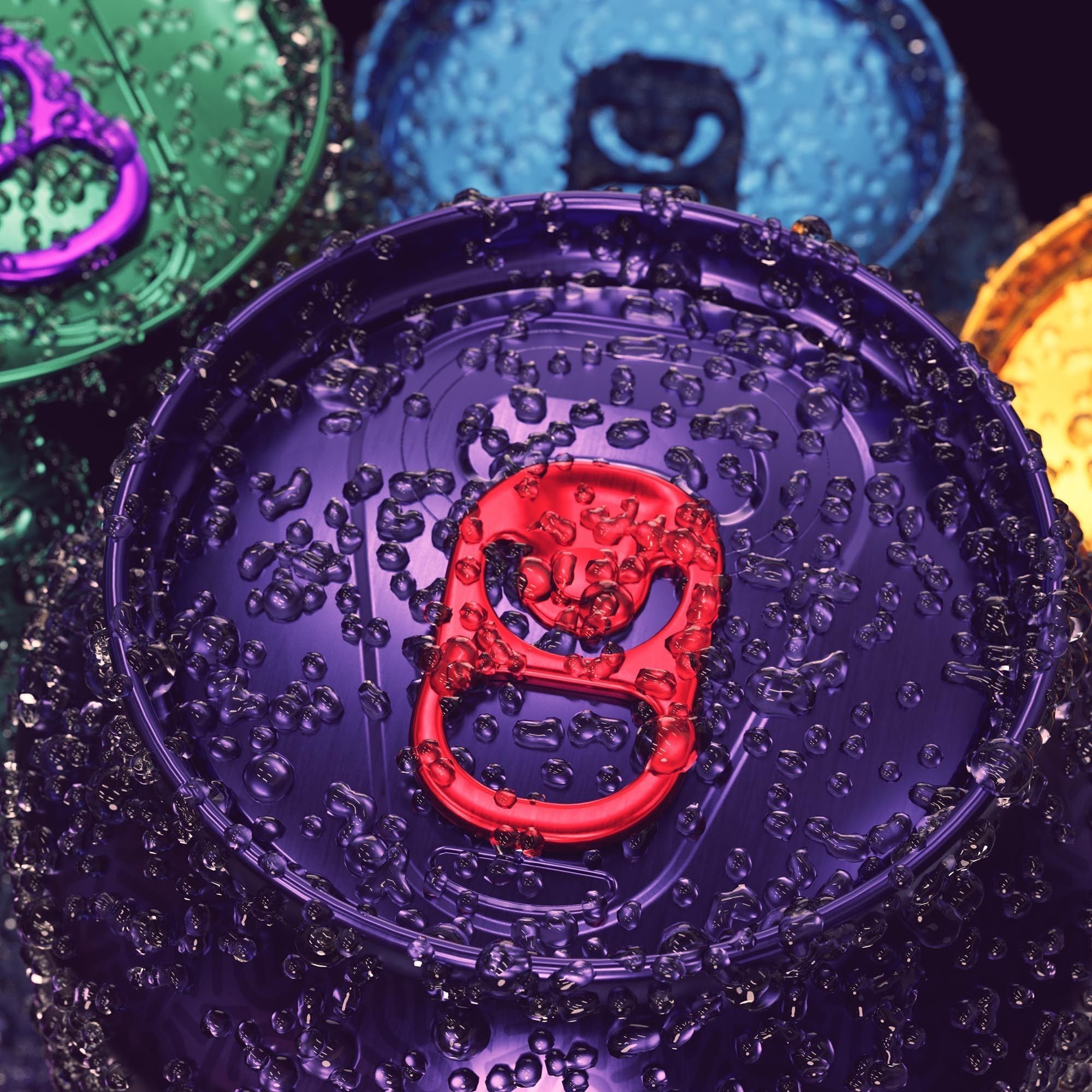 Soda Can Set with Droplets 3D model_7