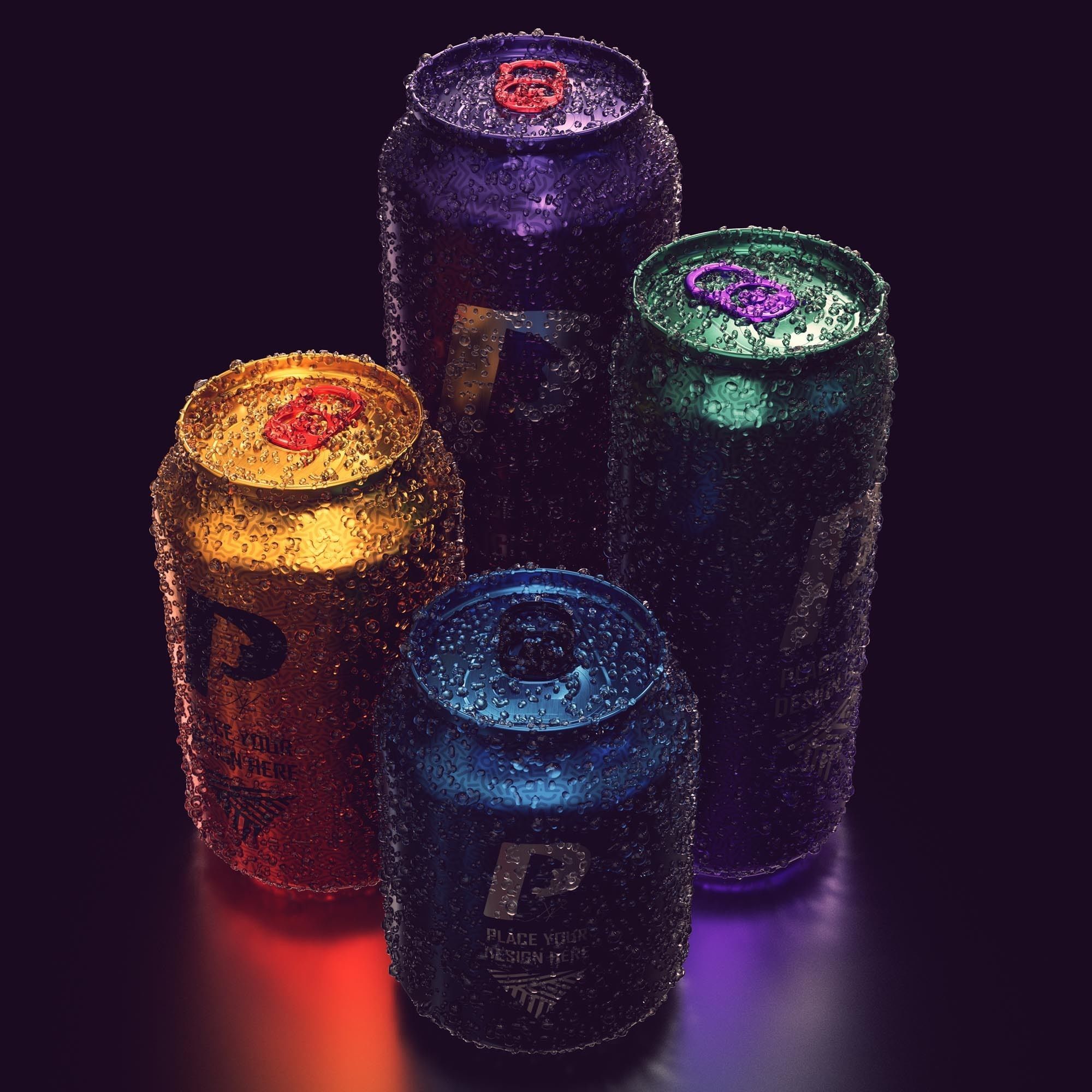 Soda Can Set with Droplets 3D model_3