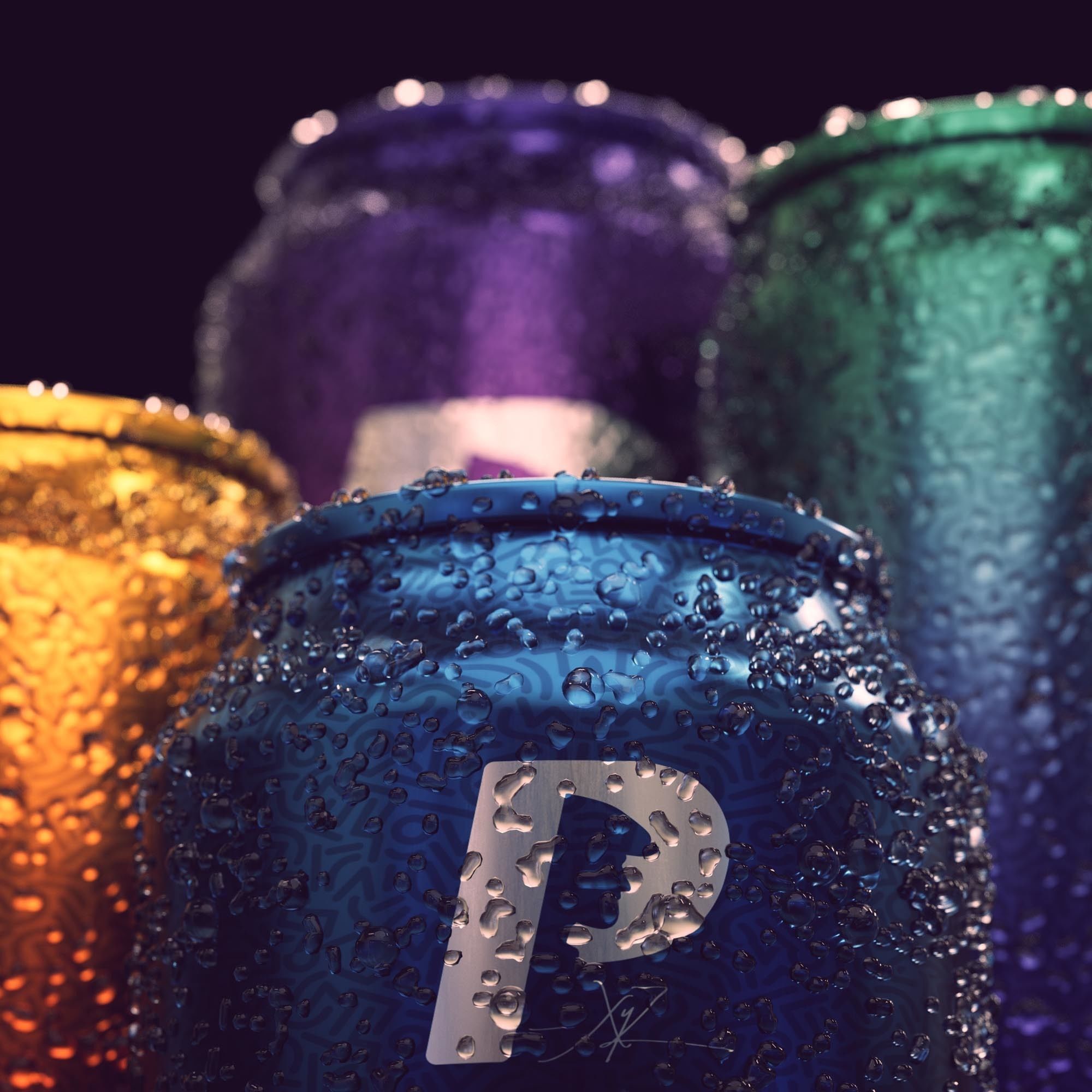 Soda Can Set with Droplets 3D model_11