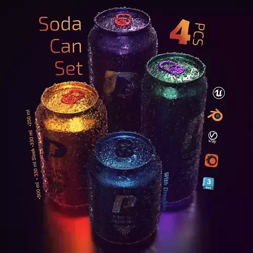 Soda Can Set with Droplets