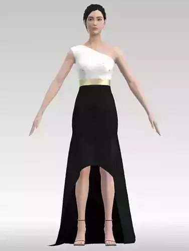 Dress black color and white color gold strap detail one shoulder