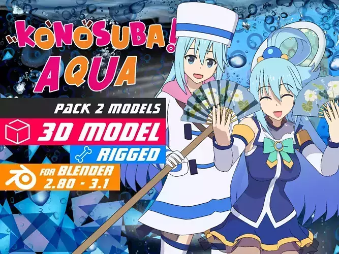 Pack Aqua Goddess - Konosuba - 3D Model Blender Low-poly 3D model Pack Aqua Goddess - Konosuba - 3D Model Blender Low-poly 3D model