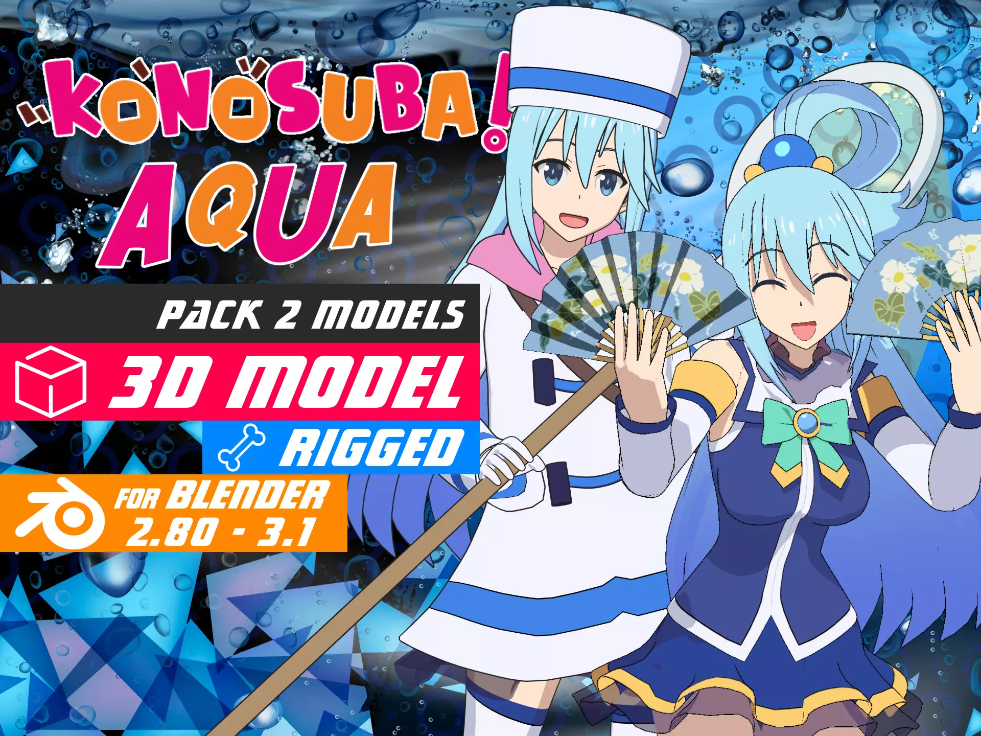 Pack Aqua Goddess - Konosuba - 3D Model Blender Low-poly 3D model_0