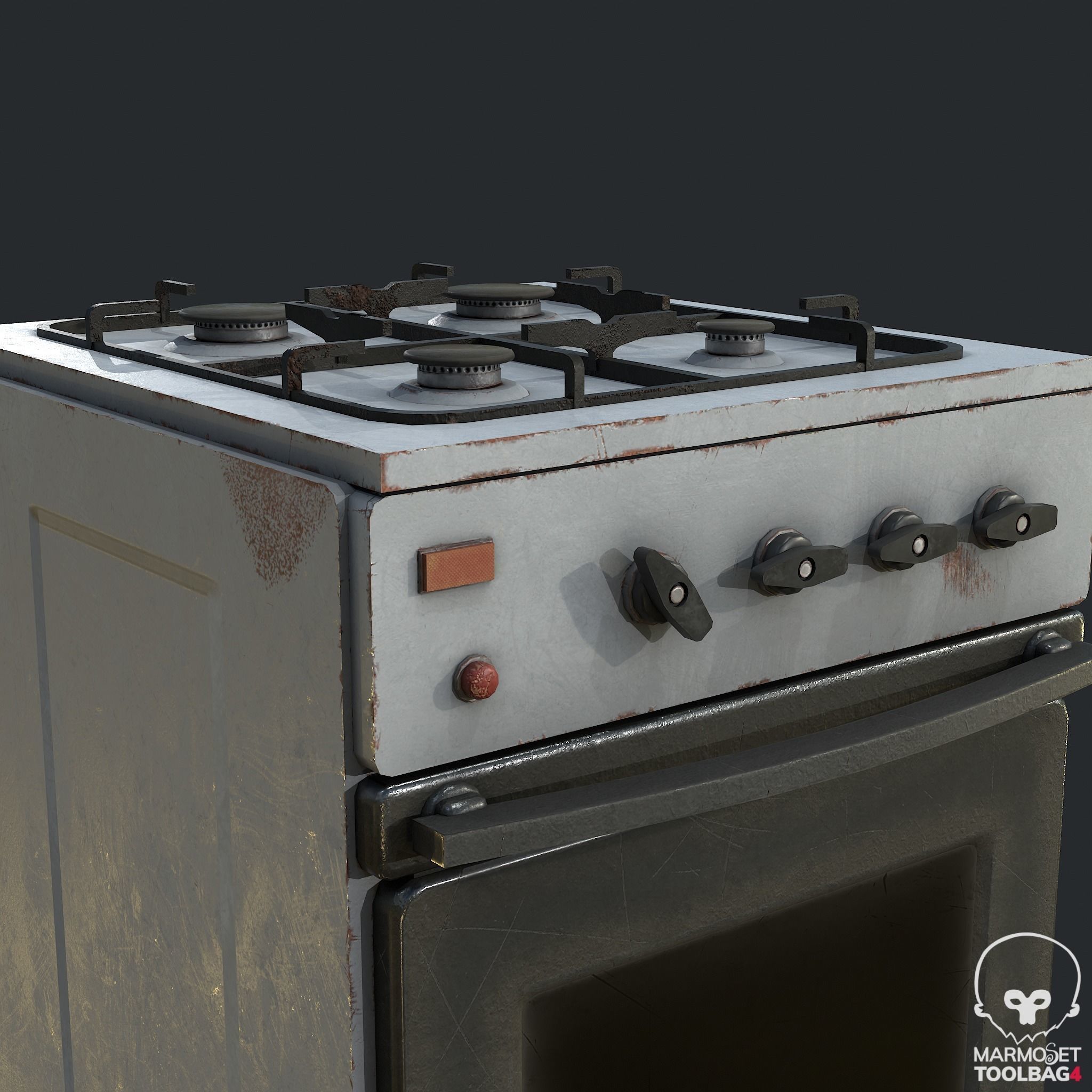 Pbr Rusty Old Stove - Cooker - Oven Low-poly 3D model_8
