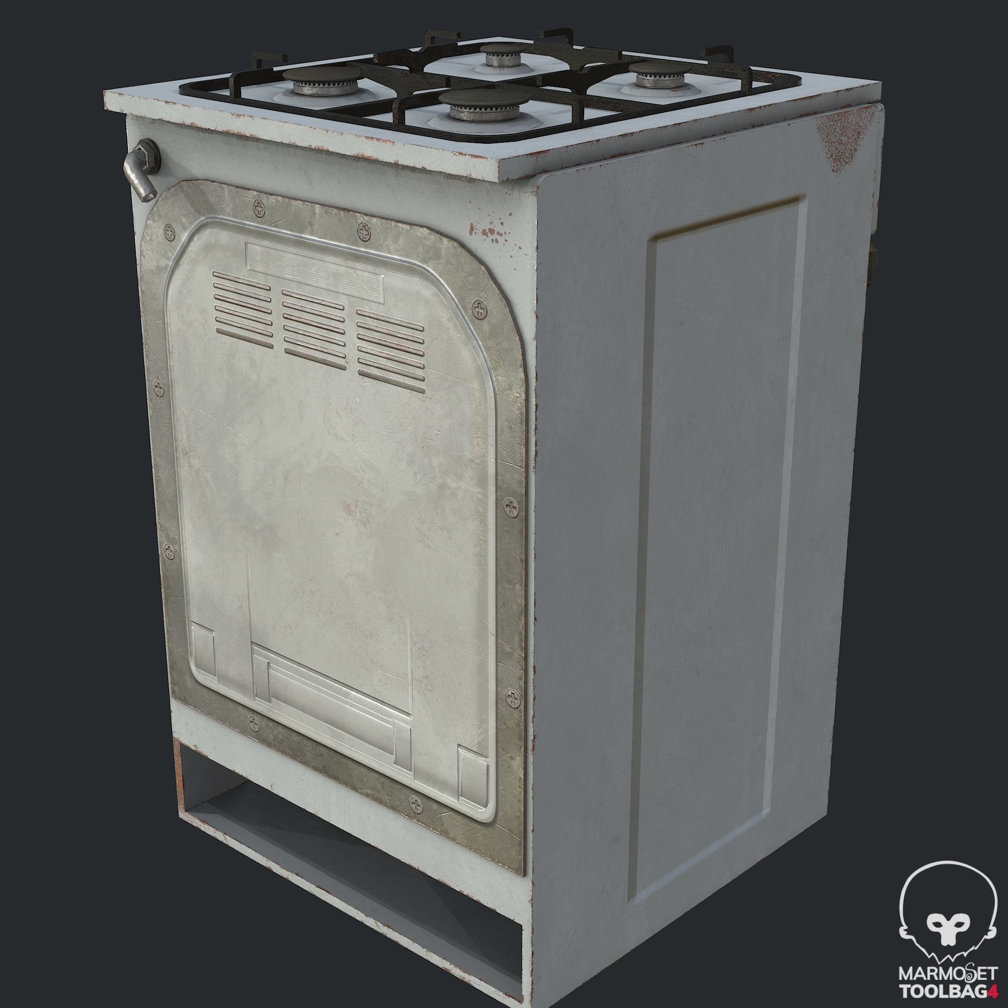 Pbr Rusty Old Stove - Cooker - Oven Low-poly 3D model_7