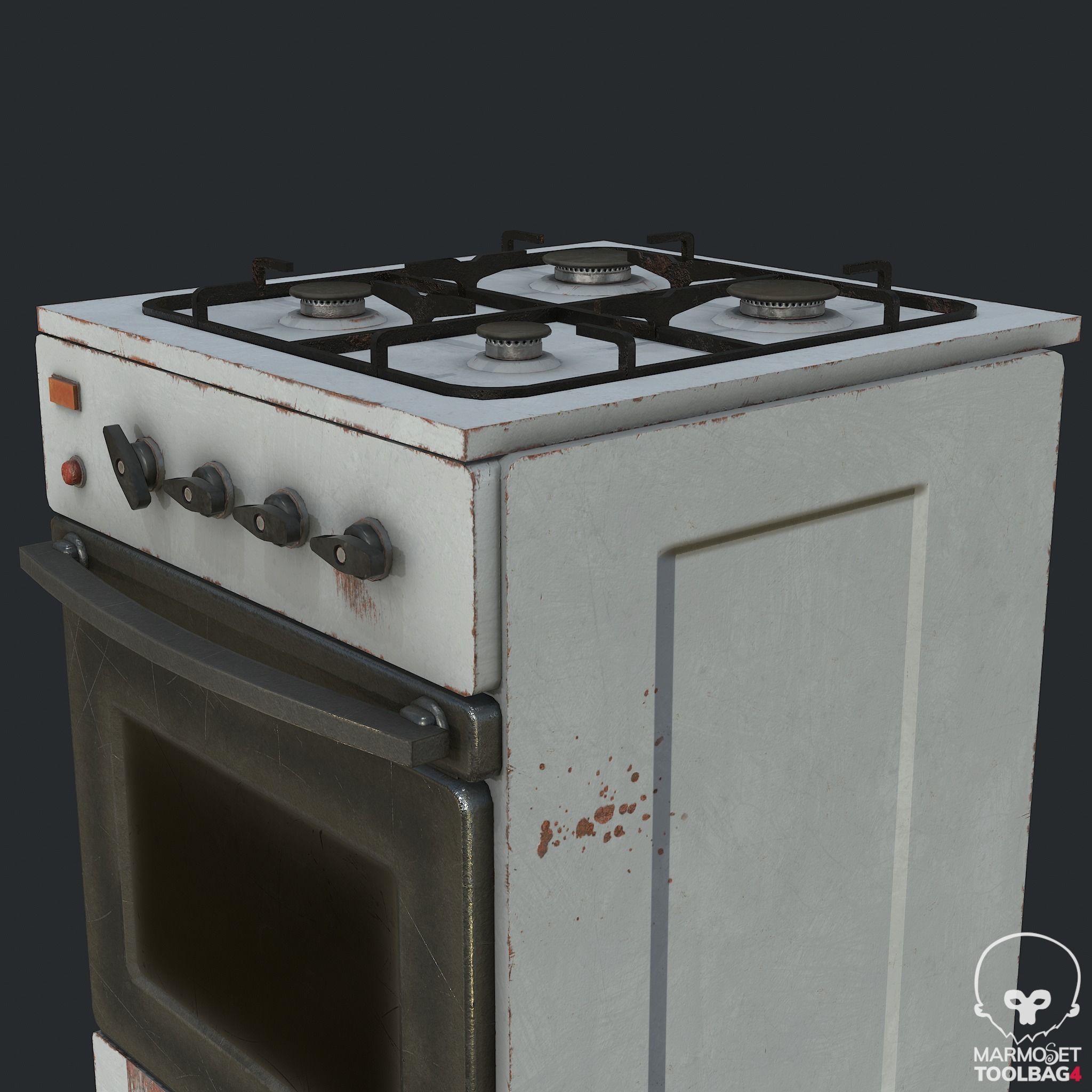 Pbr Rusty Old Stove - Cooker - Oven Low-poly 3D model_5