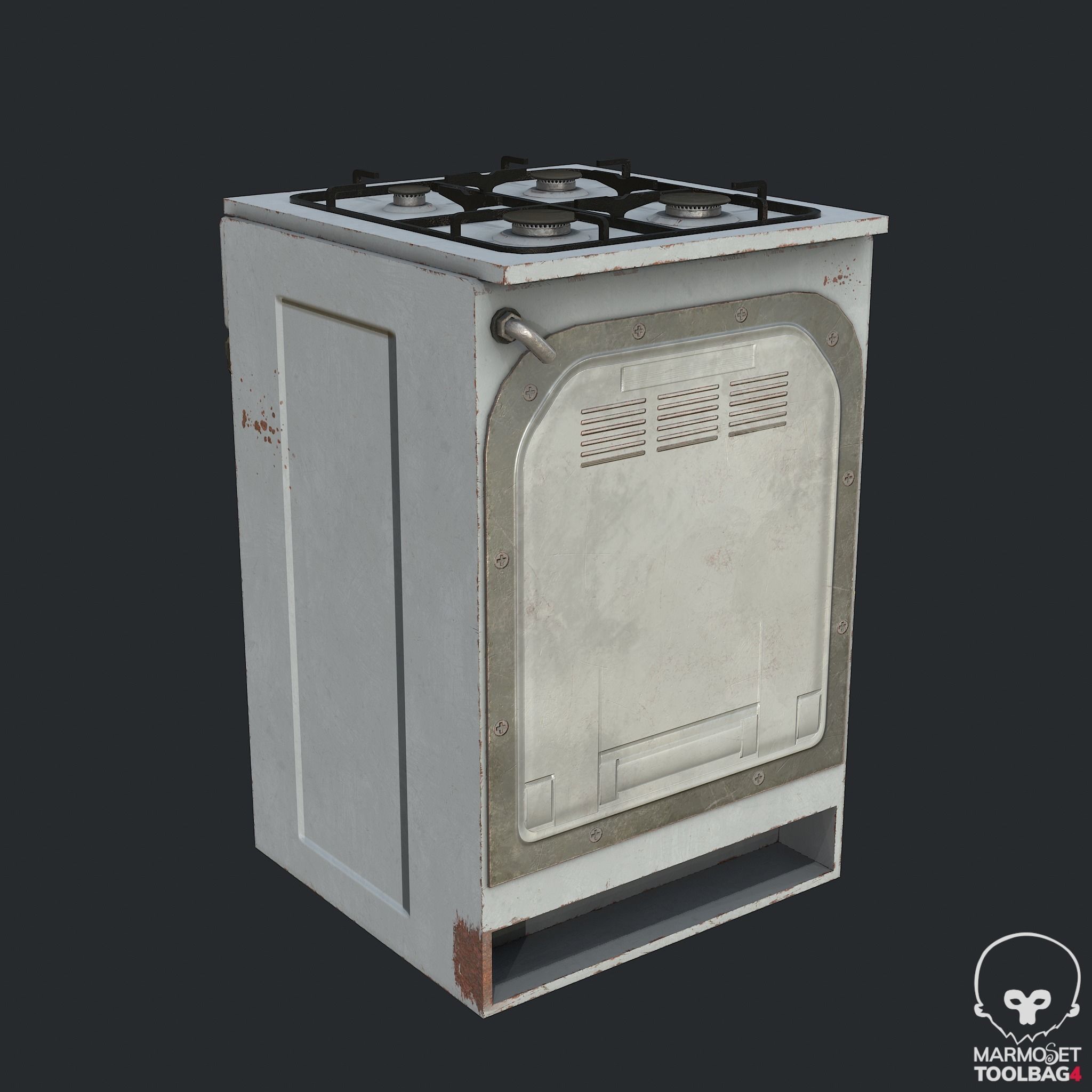 Pbr Rusty Old Stove - Cooker - Oven Low-poly 3D model_3