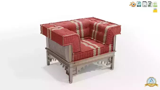 Stylized Sofa chair couch with Wooden patterns 3D model