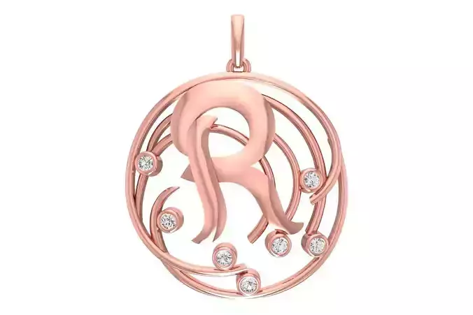 Alphabet R Diamond Pendant 3dm STL OBJ FBX Renders Details