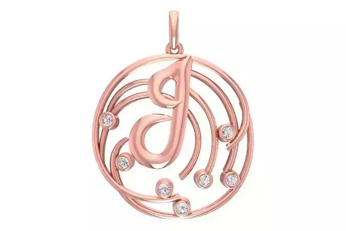 Alphabet J Diamond Pendant 3dm STL OBJ FBX Renders Details 3D print model