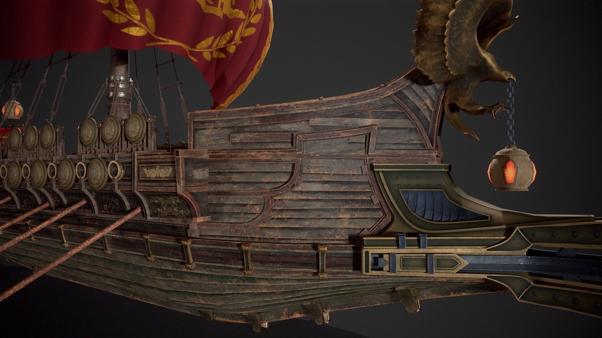 Trireme Low-poly 3D model_11